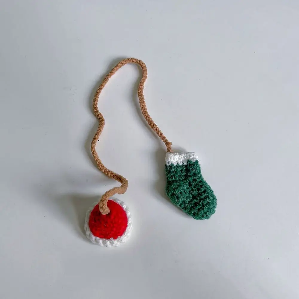 Gifts Wool Knitted Apple Pendant Pink Red Handmade Knitted Bookmark Strawberry Leaf Pendant Bookmark Women