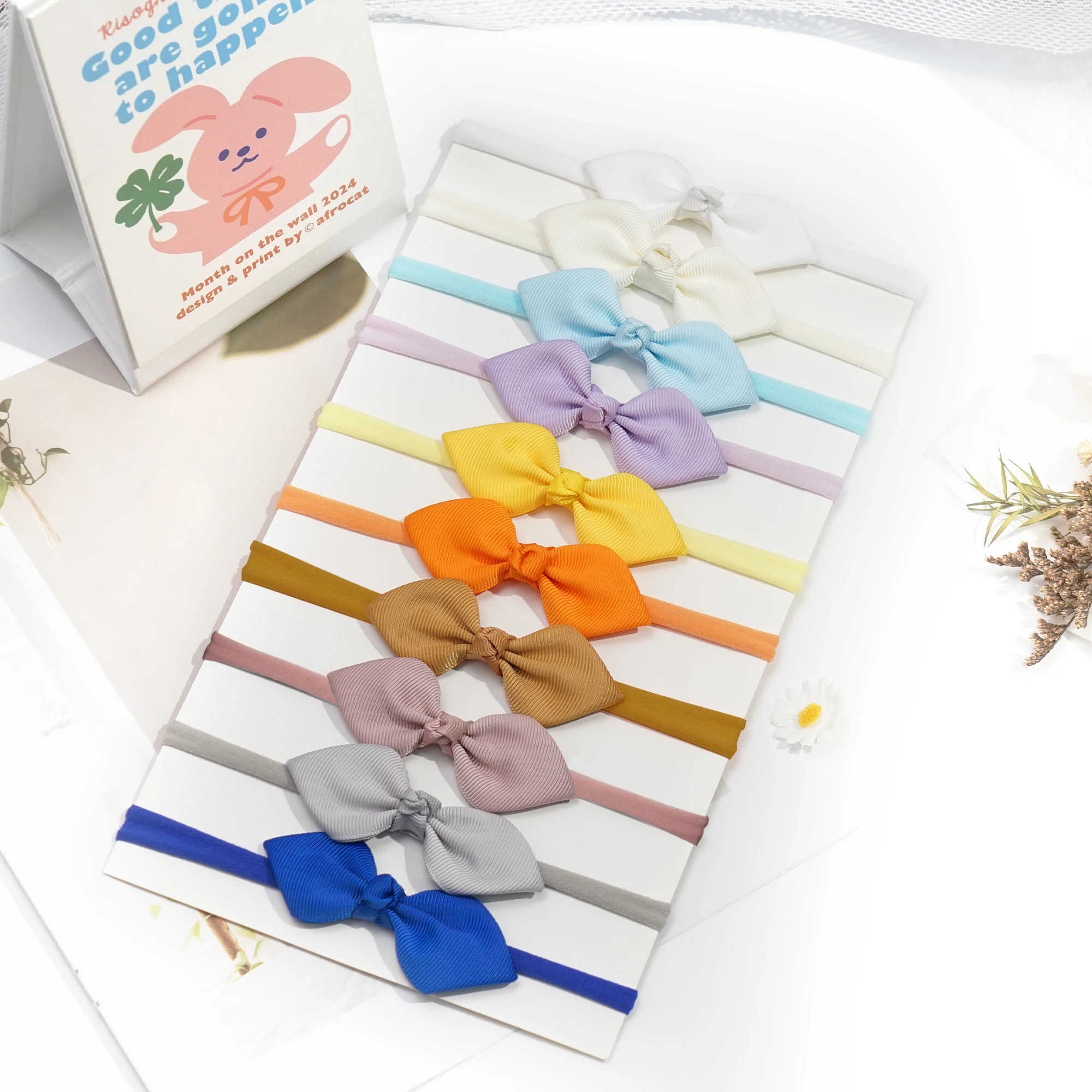 

10pcs Baby Soft Stretch Headband 3.15 Inch Bow Nylon Hair Accessory Gentle Elastic Non-Tight 7.9 Inch