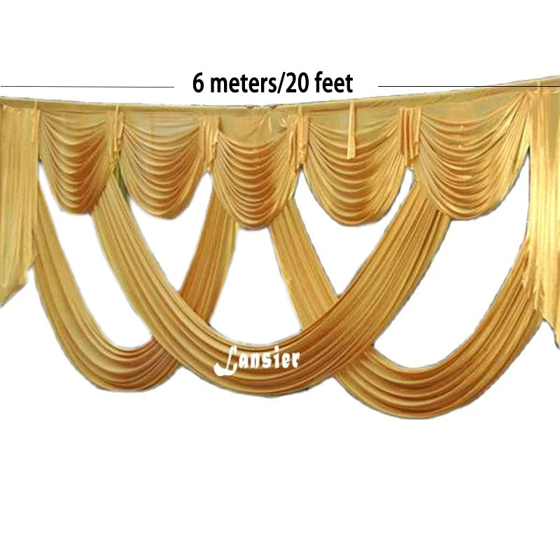 

6M/20FT Length Wedding Backdrop Party Decoration Ice Silk Fabric Drapery Gold Swag Stage Background Drape Curtain Backdrop Swags