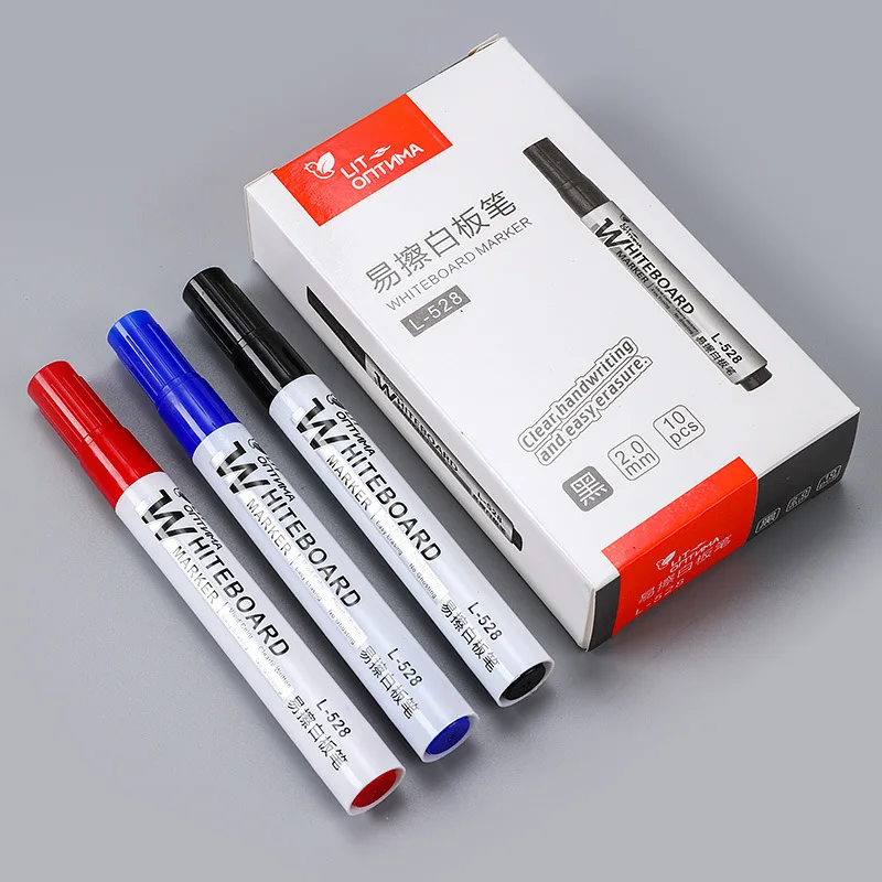 10pcs Whiteboard Marker Set,2.0mm Nib,Black Blue Red High-Volume Ink,Office Teaching Pen,Clear Handwriting & Easy Erasure L-528