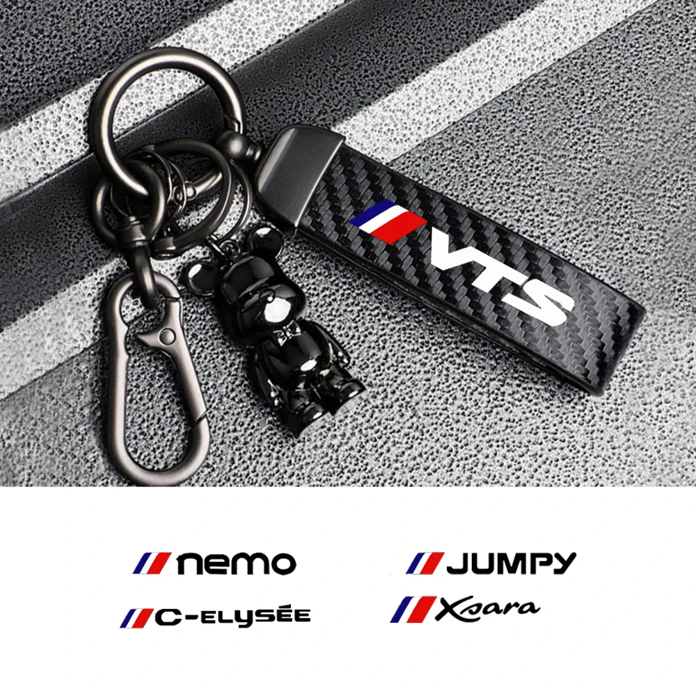 Car Carbon fiber Leather Keychain For Citroen Celysee C6 C3 C5 C1 C2 C4 VTS Jumpy NEMO C-Elysee Xpara Berlingo Accessories