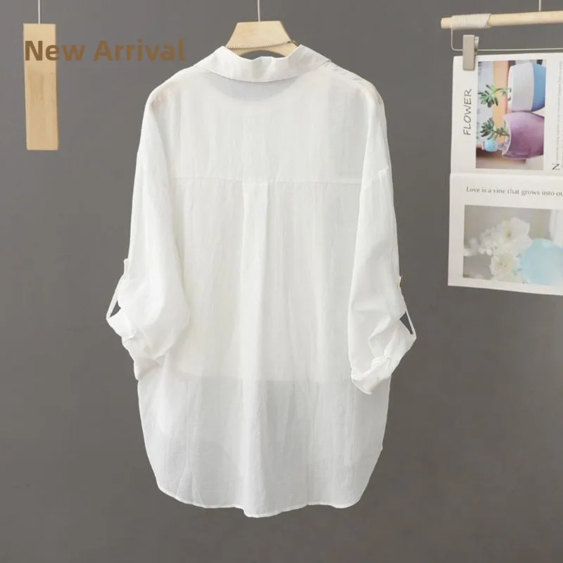 Summer Casual Loose Thin Long Sleeve  Color Outerwear Women's Polyester Fiber Shirt Simple Versatile Sun Protection