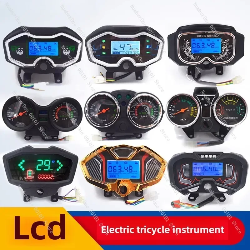 48V 60V 72V Electric Tricycle Dashboard, Universal LCD Display with Mileage Speed Battery Monitor, E-Bike Meter