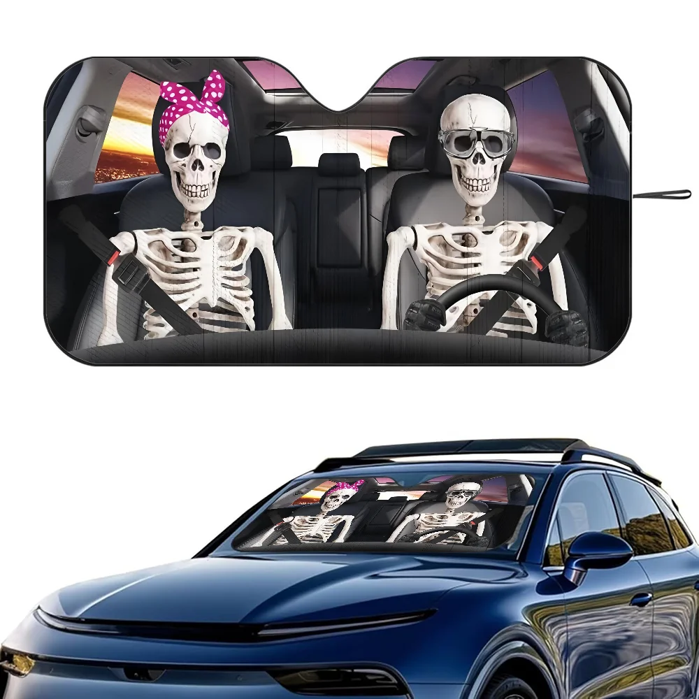 

Halloween Skull Driving Car SunShade Windshield Foldable Three-layer Insulation Sunshade By Suction Cup Blocks UV Rays Sun
