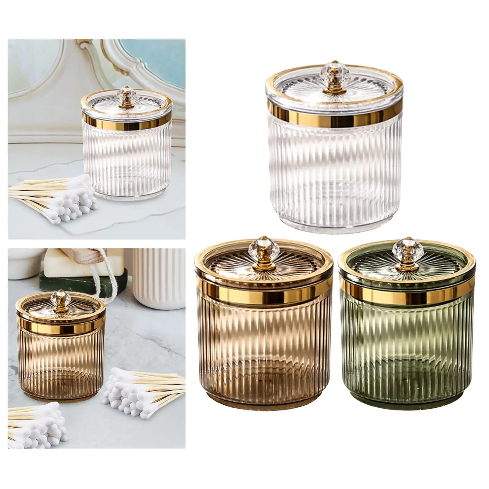 Cosmetic Organizer with Lid Transparent Makeup Cotton Swab Ball Pad Holder