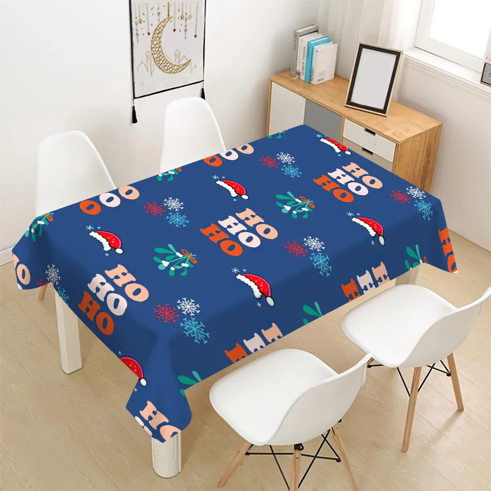 Cute Christmas Holiday Tablecloth Spill Proof Blue Winter Snowflakes Festive Dining Table Cover for Home Decor