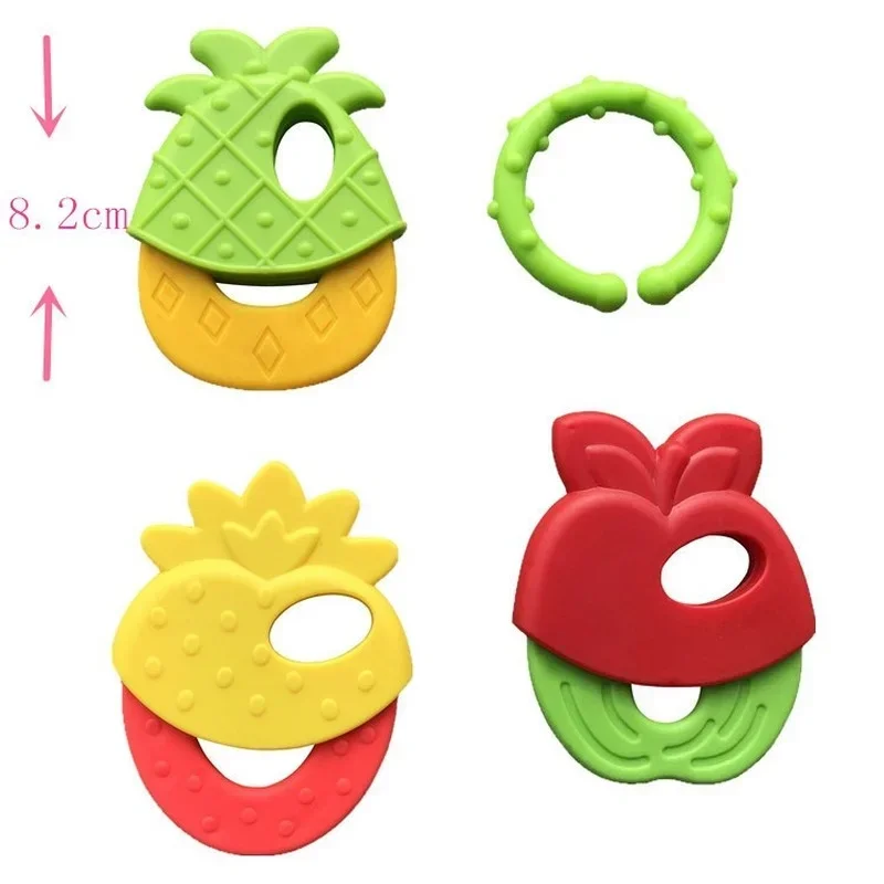 Baby Fruit Style Soft Rubber Rattle Teether Toy Newborn Chews Food Grade Silicone Teethers Infant Training Bed Toy Chew Toys Kid