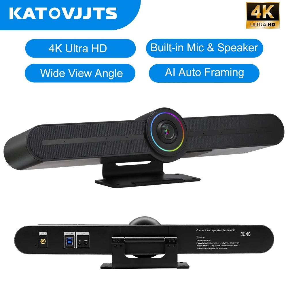 

Веб-камера 4K UHD с микрофоном и динамиком, видеокамера для ПК, портативного компьютера, AI-отслеживание, обрамление USB-веб-камеры для конференций