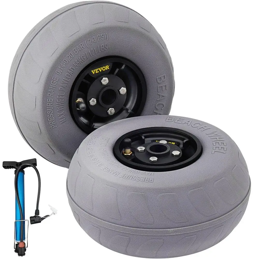 

Beach Balloon Wheels, 9" Replacement Sand Tires, PVC Cart Tires for kayak Dolly, Canoe Cart and Buggy w/Free Air Pump, 2-Pack