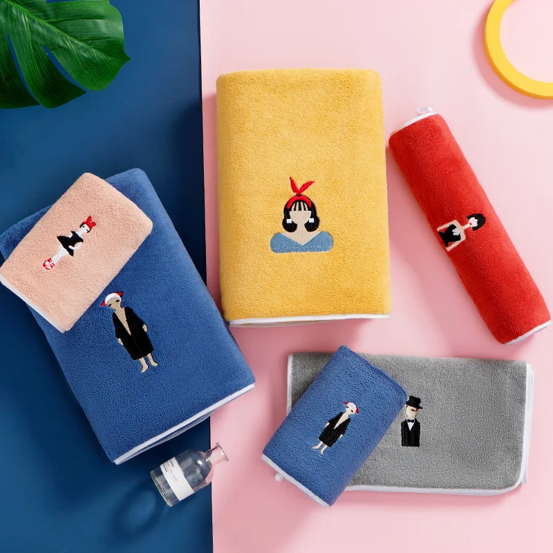 

Face Bath Towel Set, for Adults Women Men, Microfiber Fabric, with Embroidered, Highly Absorbent Bathroom 70*140, 35*75cm