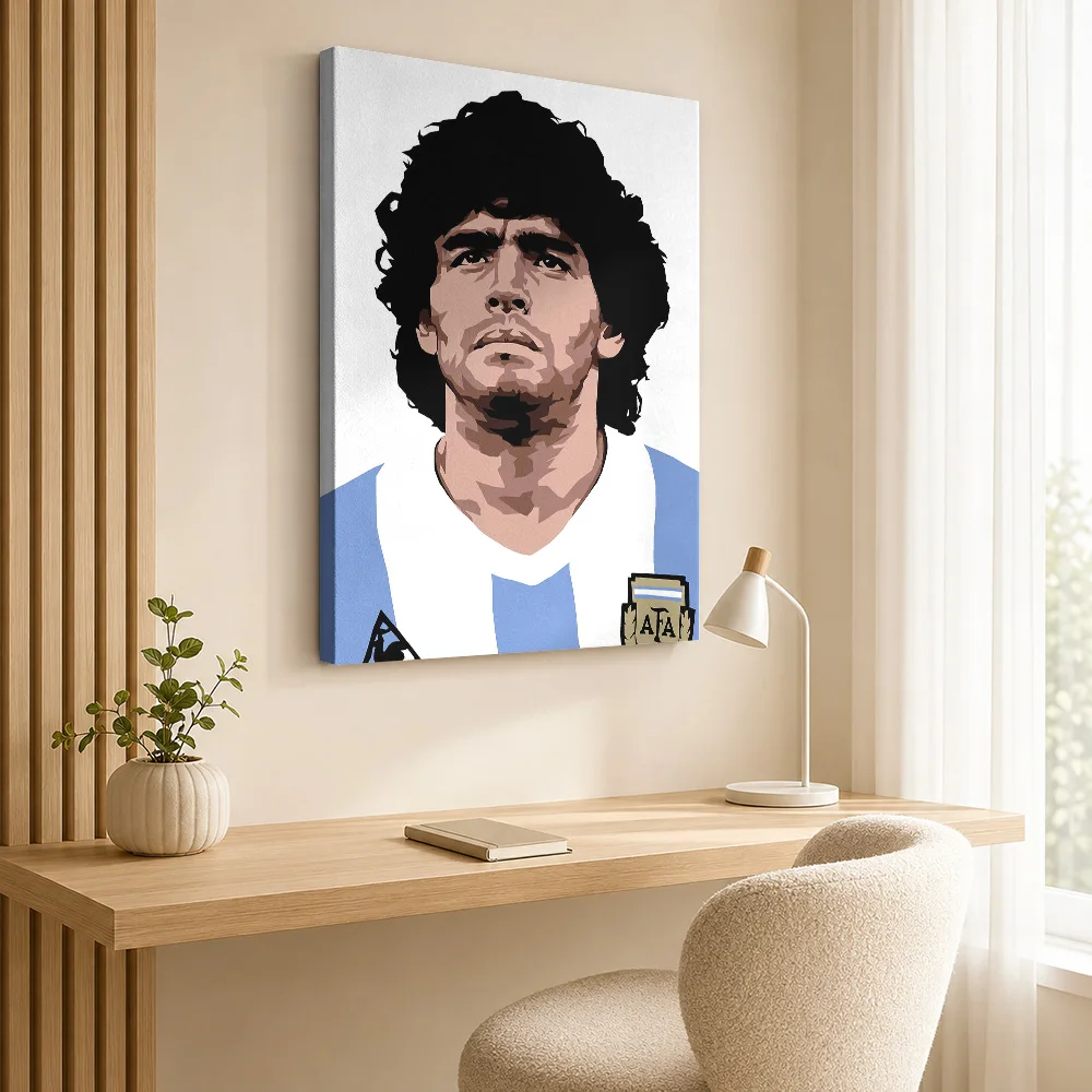 Diego Maradona Argentina Portrait Framed Canvas Print Customized Photo Geometric Color Blocking Wall Art For Football Fan Lounge