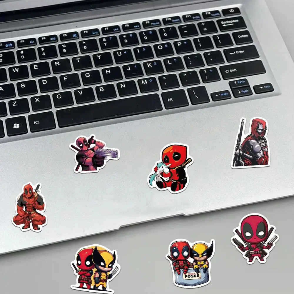 10/50pcs Marvel Deadpool Wolverine Stickers Movie Cool Decals DIY Motorcycle Phone Bike Skateboard Car Waterproof Kids Toys