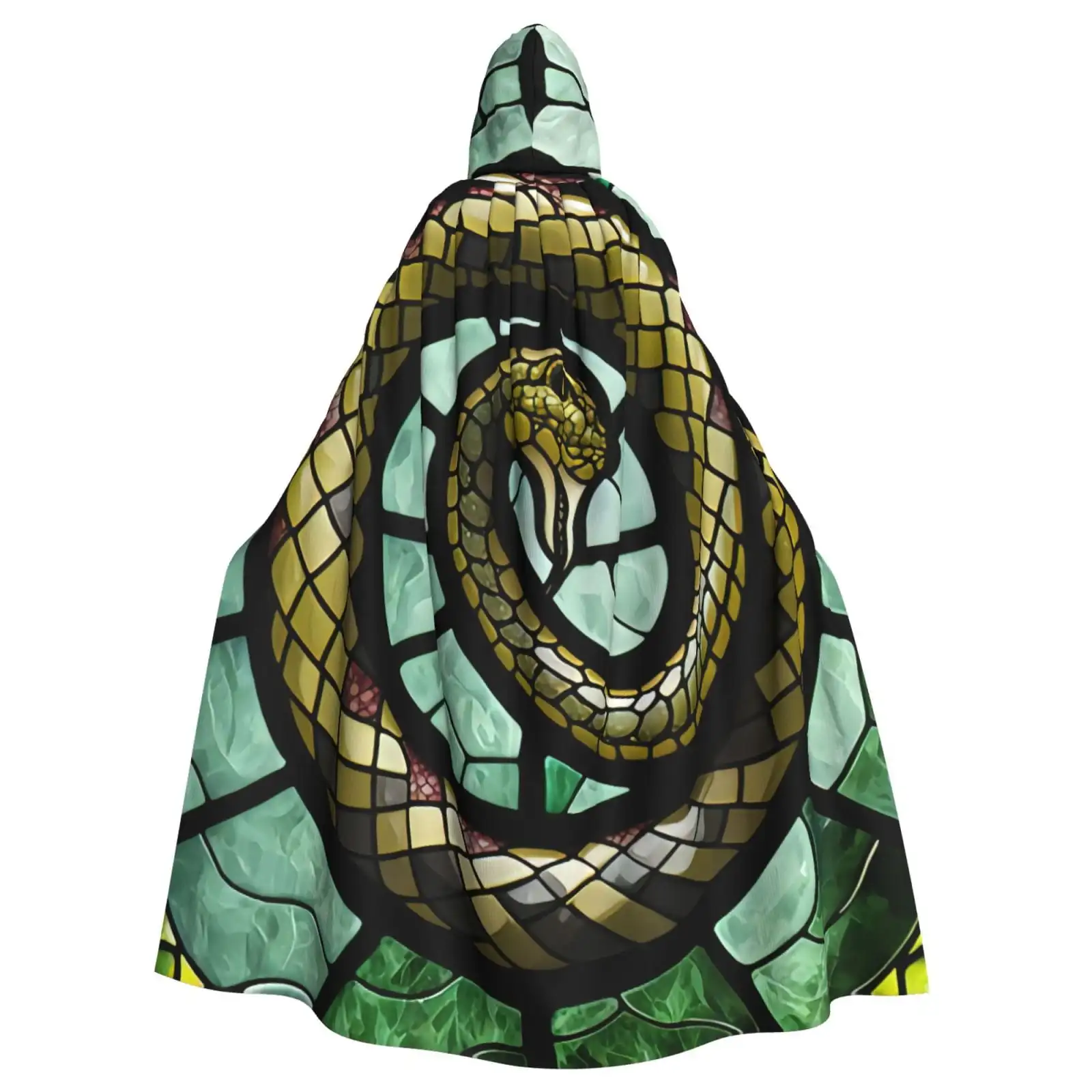 

Unisex Hooded Cloak Adult Lightweight Overcoat Stained Glass Style Snake Cloak For Halloween Cosplay Costumes