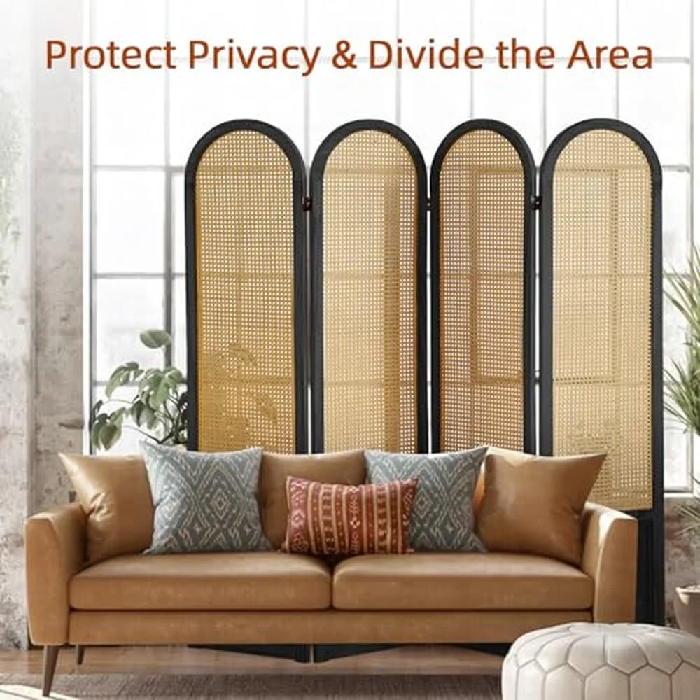 4 Panel Room Dividers and Folding Privacy Screens Hand Made Rattan Room Divider with Bi Directional Hinge Pre Assembled
