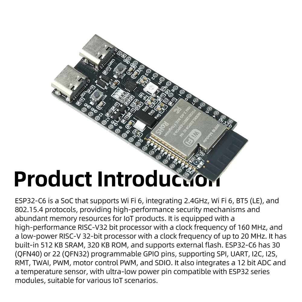 ESP32-C6 Entwicklungsboard WiFi 6 Bluetooth 5 RISC-V32 Stromsparendes IoT-Funkmodul für Smart Home und industrielle Anwendungen – Detail 9