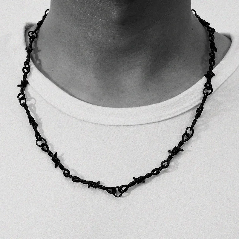 Y2K Punk Personality Wire Brambles Iron Black Bracelet Necklace for Women Men Hip-hop Rock Thorns Choker Chain Goth Jewelry Gift