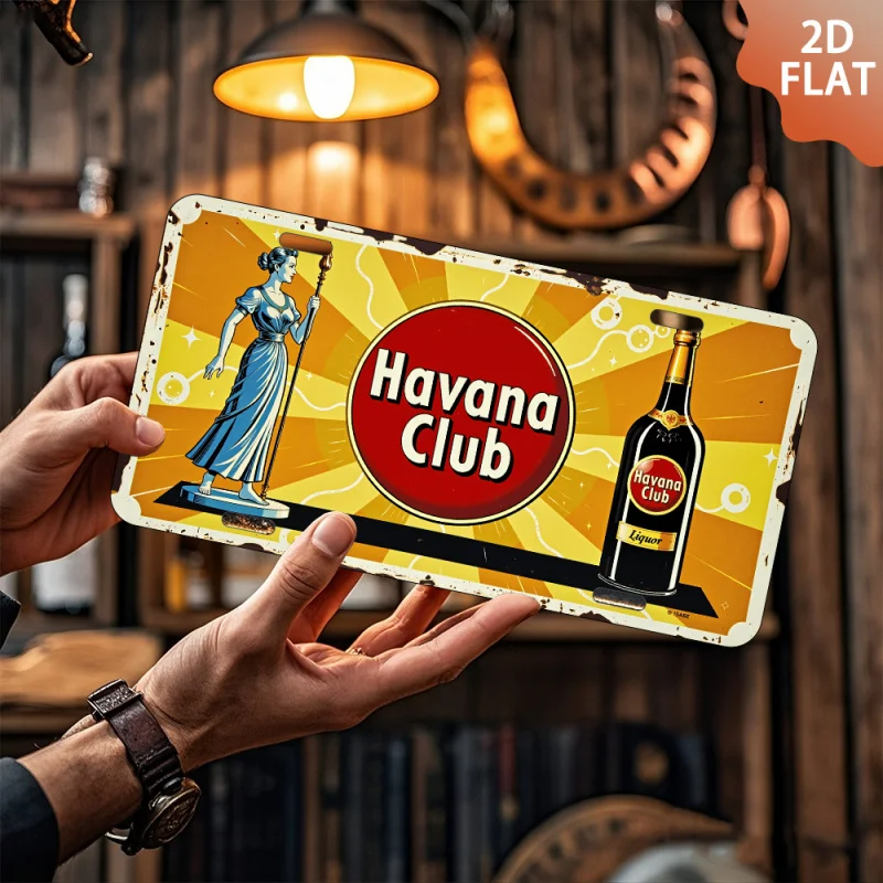 لافتة حائط ألومنيوم معدنية قديمة مكونة من قطعتين، مقاس 15.24 × 30.48 سم - تصميم مستوحى من نادي هافانا العتيق مع هافانا ليدي وفن الزجاجات #6