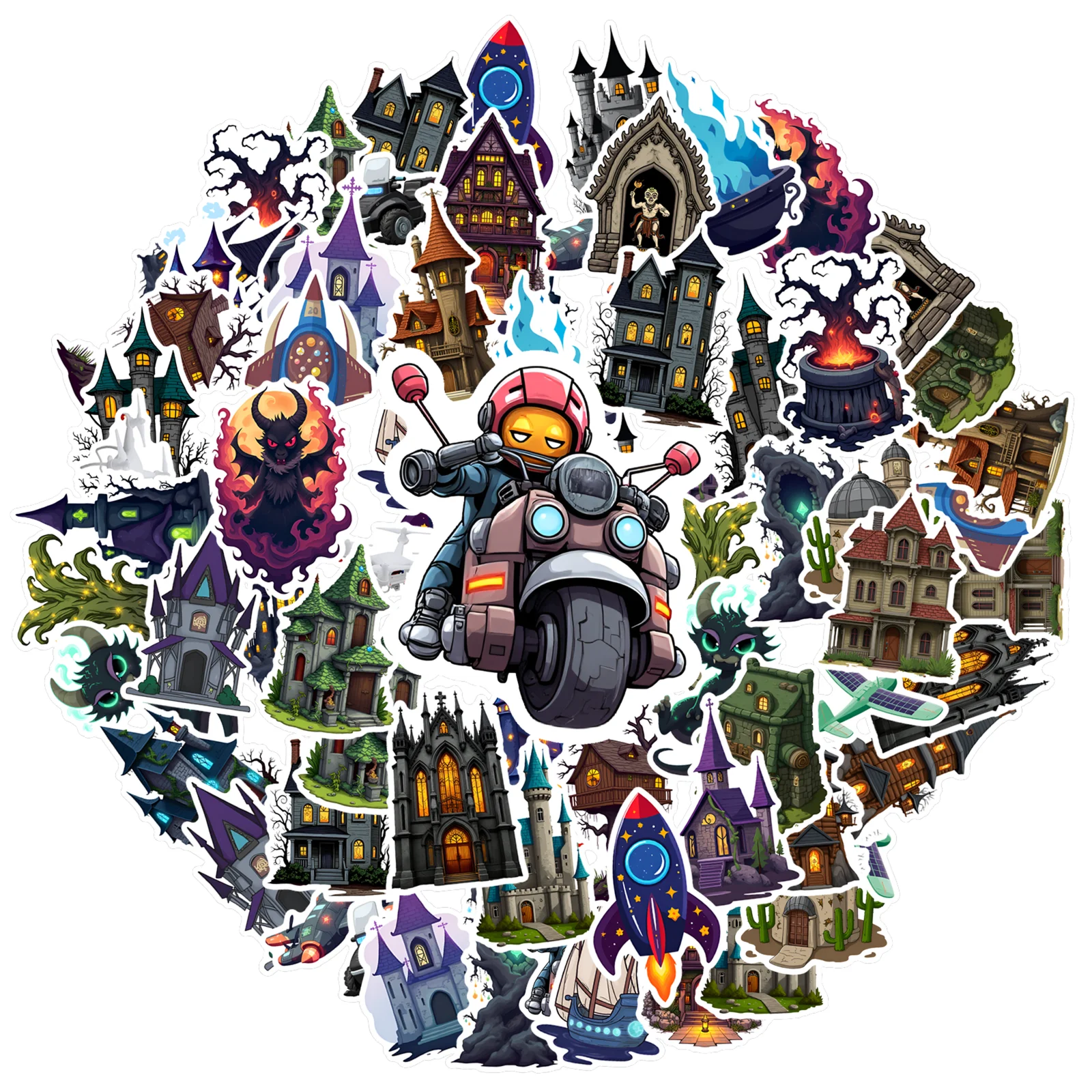 

Готические наклейки для космических приключений, мультяшные средневековые наклейки для космических приключений, фэнтезийные наклейки для ноутбука, мотоцикла, сделай сам