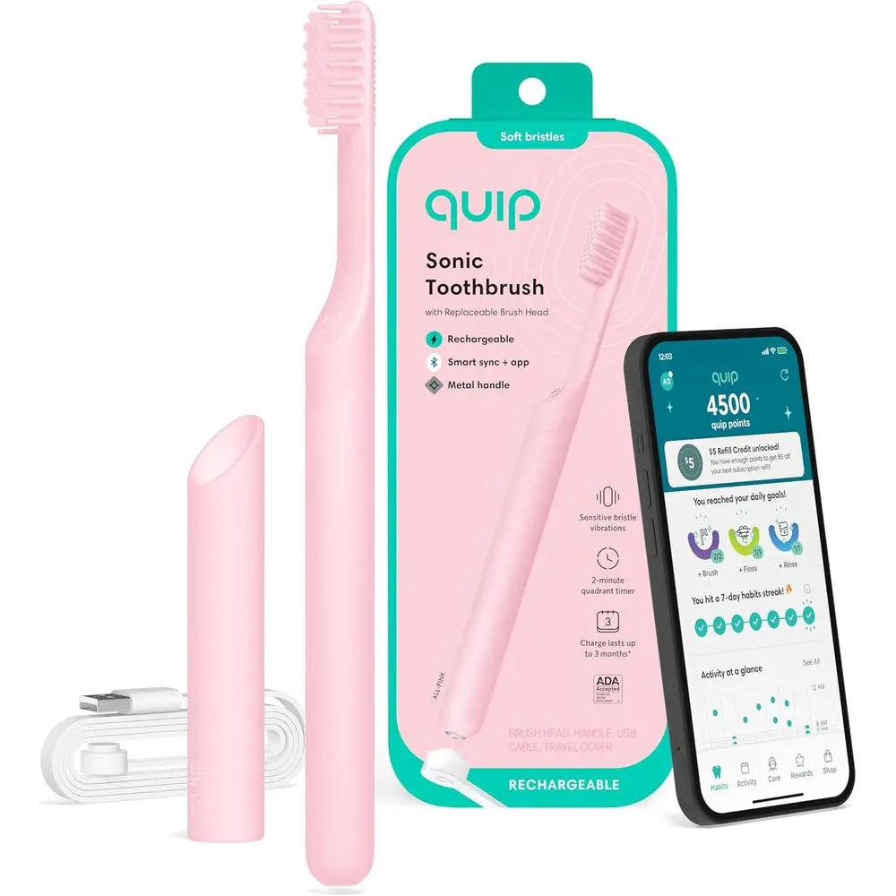 

Электрическая зубная щетка для взрослых с Bluetooth, функцией награждения через приложение, сменными насадками, мягкой щетиной, металлической ручкой, для путешествий