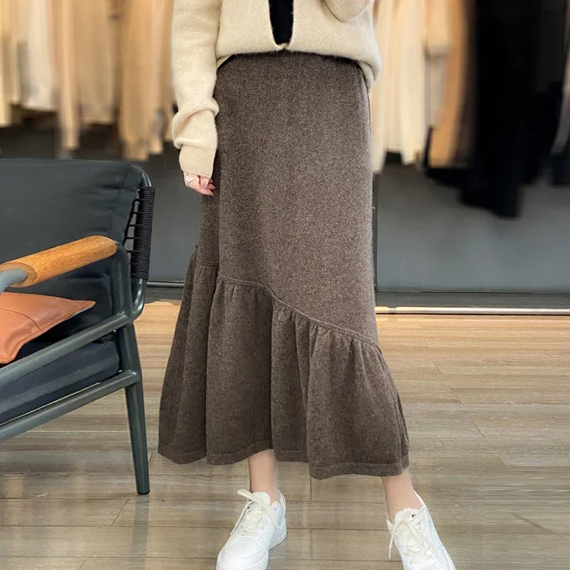 

Tailor Sheep 100% Merino Wool Women's Halfskirt Versatile Trend Autumn and Winter Knit Women's Wool Halfskirt Dress