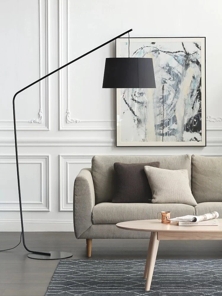 Nordic Black Fishing Themed Floor Lamp Italian Design Big Standing Light for Living Room Bedroom Corner Sofa Study Home Table Li