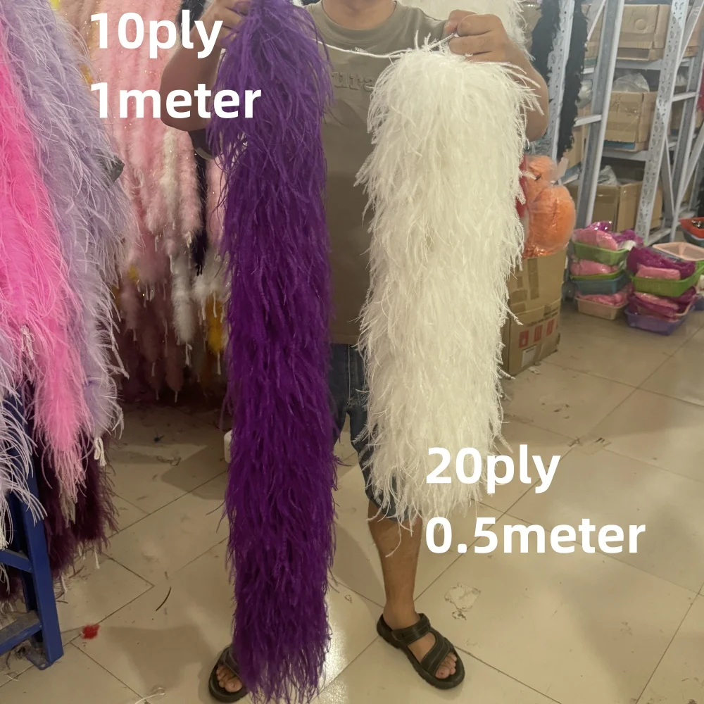 

10Ply 20Ply Fluffy Ostrich feathers boa Scarf 0.5 1 2 3 Meters Length Pluma Decoration trims for Wedding Party Dress Sewing Diy