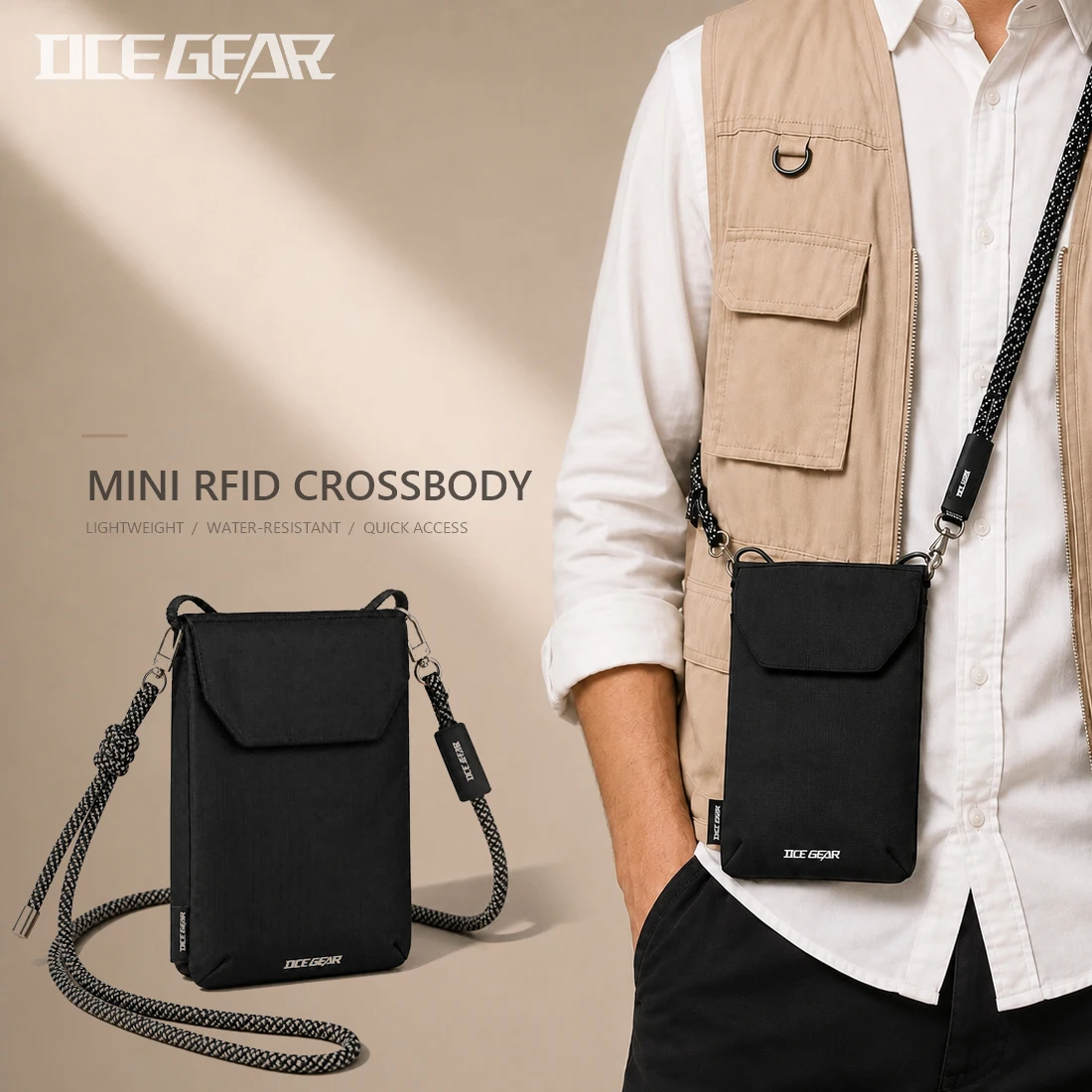 OCEGEAR Mini Crossbody Bag Men's Casual Phone Bag Travel Small Shoulder Bag Male Light Sling Bag Chest Pack Messenger Bags