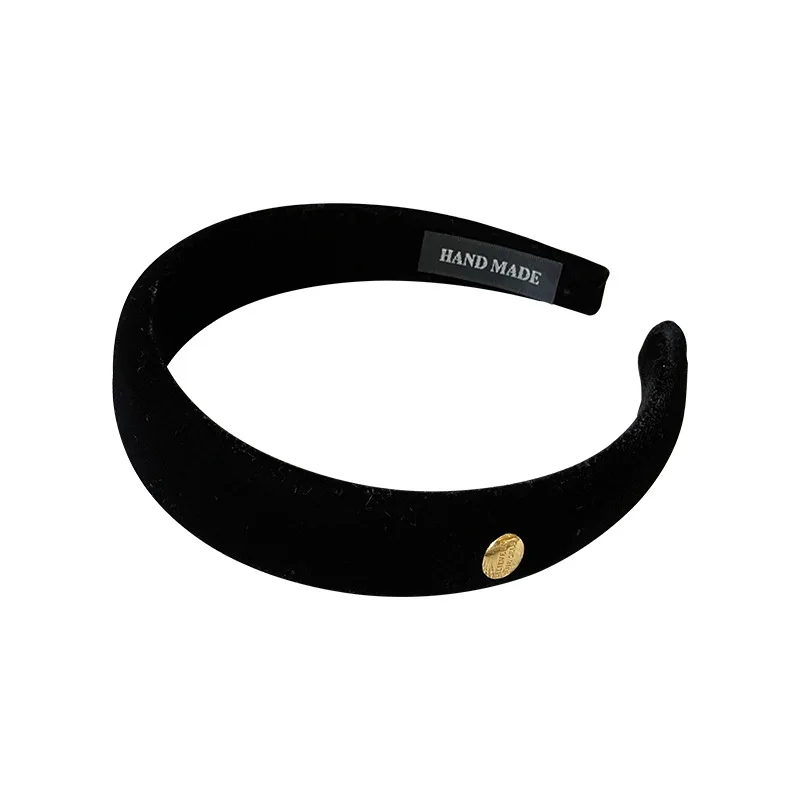 Fashion Pure Black Velvet Headbands Women Padded Cotton Hair Bands 2024 Simple Style Solid Color Hair Hoops Headdress Head Wraps