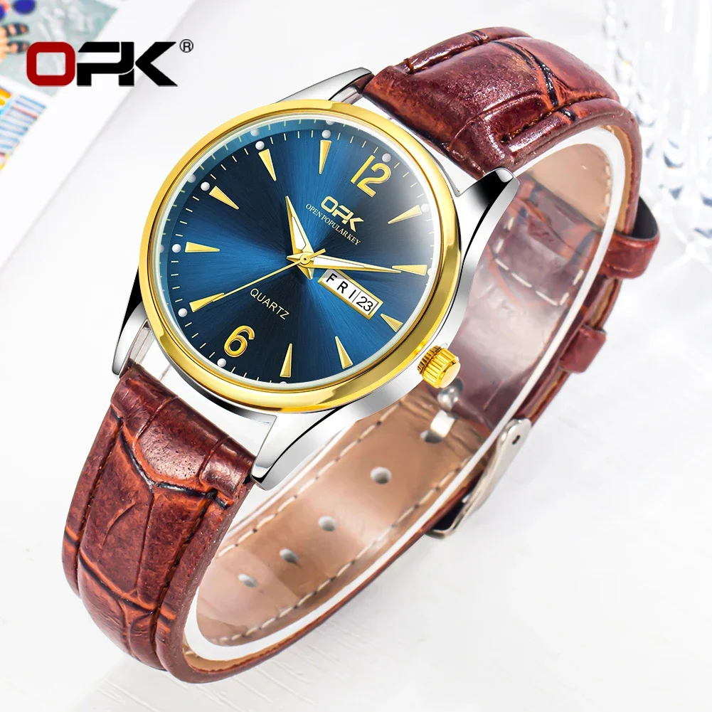 

OPK 8138 Quartz Watches For Women Elegant Women Watch Life Waterproof Luminous Leather Strap Ladies Wristwatch Dual Calendar