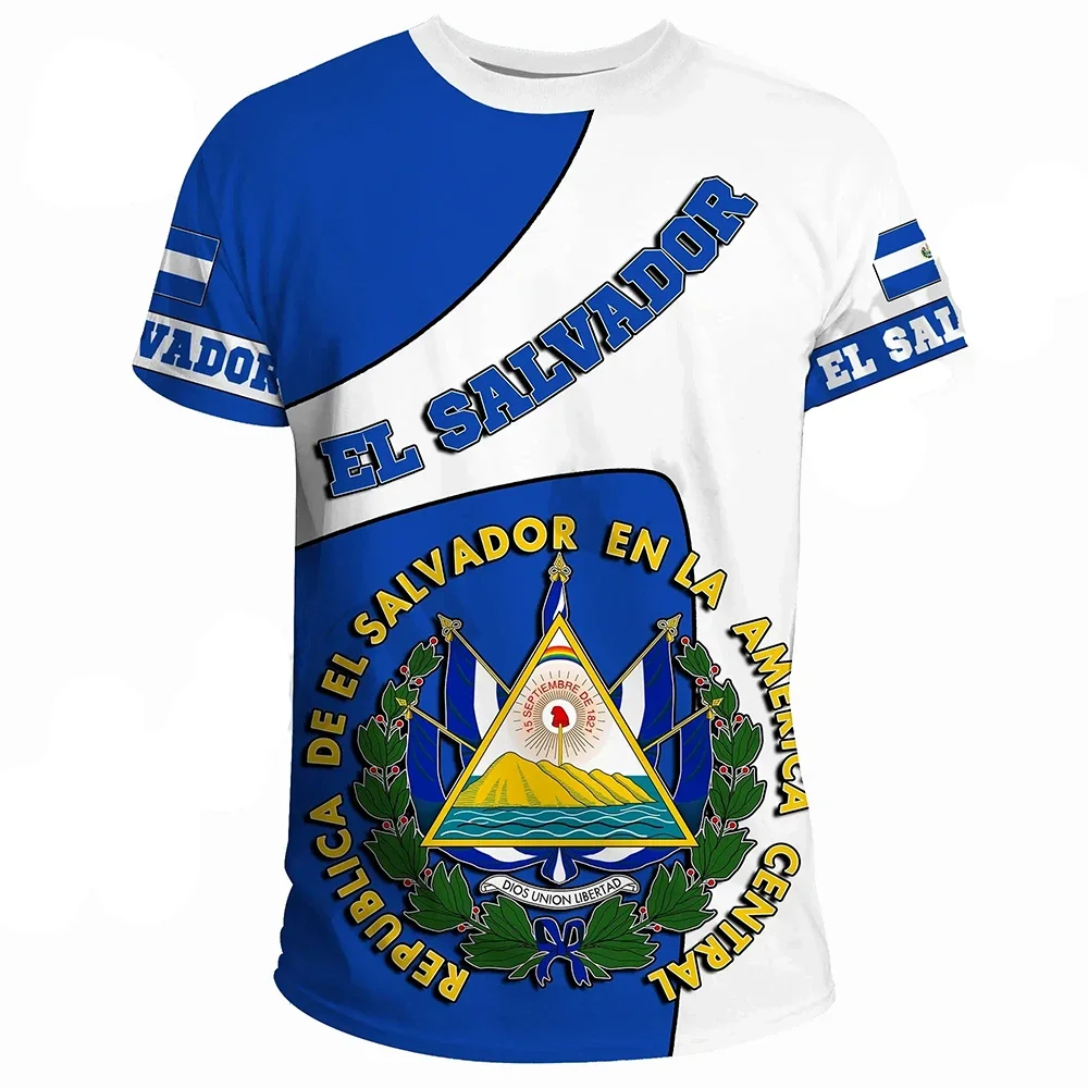 

El Salvador Flag National Emblem 3D Printed Summer Harajuku Men's Women's Casual Fashion Sports Round Neck Short Sleeve T-shirt