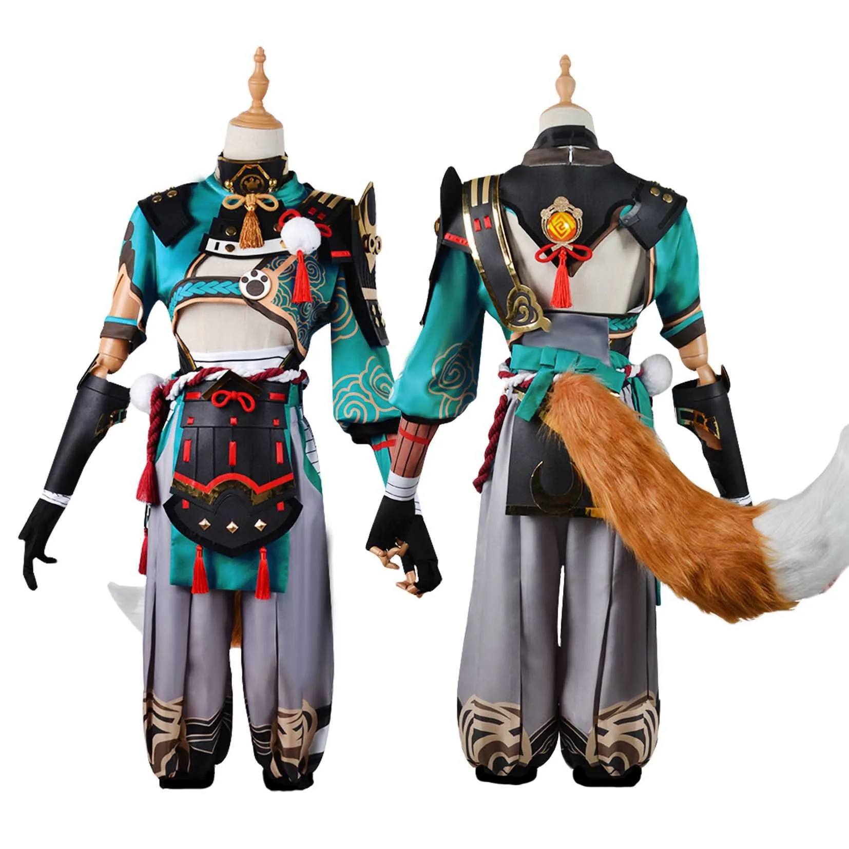 Genshin Impact Gorou disfraz de Cosplay, peluca con orejas, pantalones de Cosplay, trajes de uniforme de cola, conjunto completo de zorro azul para Halloween, niño