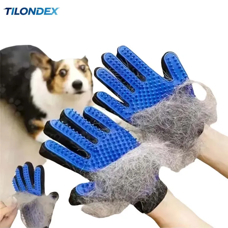 TILONDEX Pet Grooming Glove Breathable Mesh Silicone Hair Remover Brush with Left And Right Hands Deshedding Tool for Gentle Mas