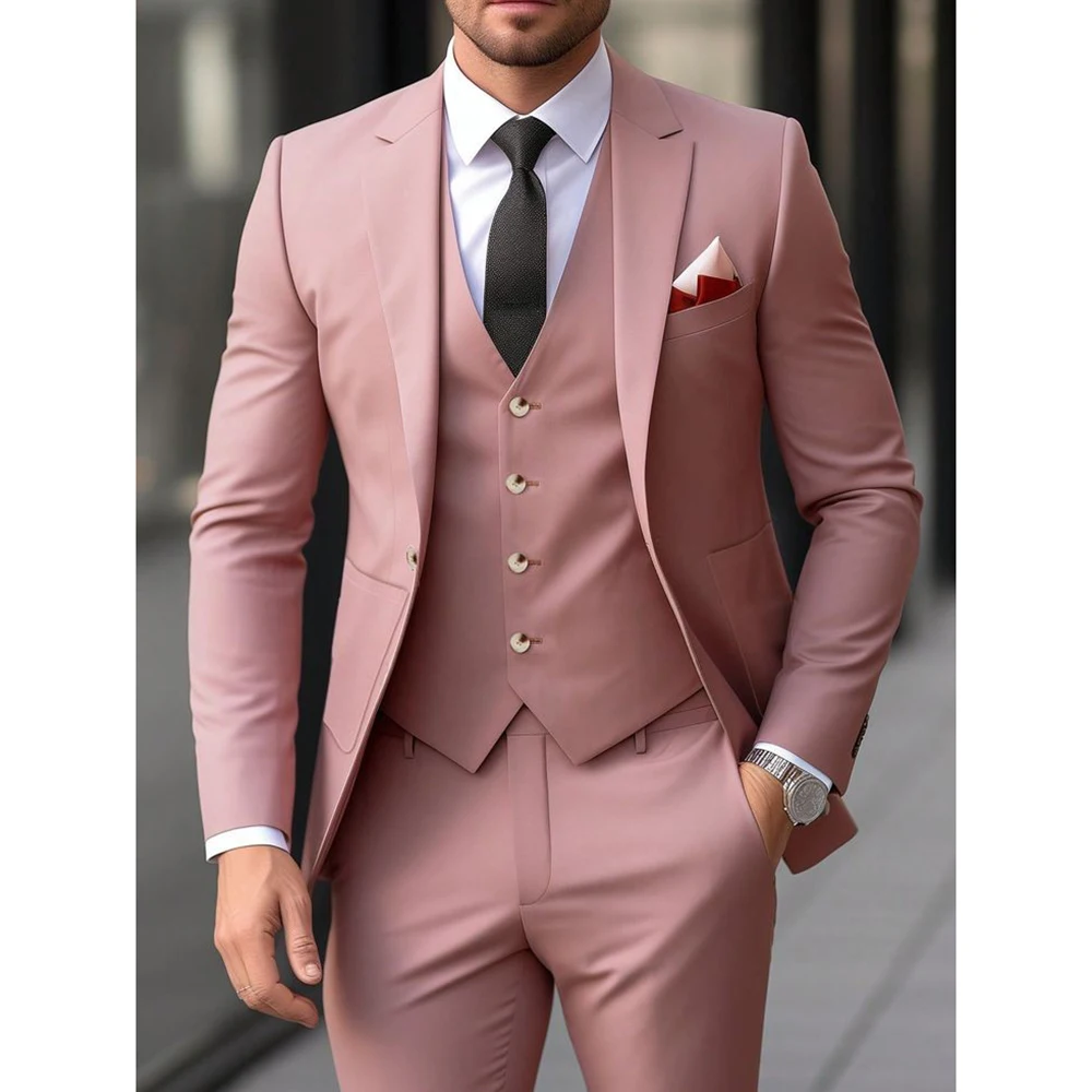 Elegant Dusty Pink Men Suits For Wedding 2024 Single Breasted Slim Fit Male Clothing High Quality 3 Piece Jacket Pants Vest 2024