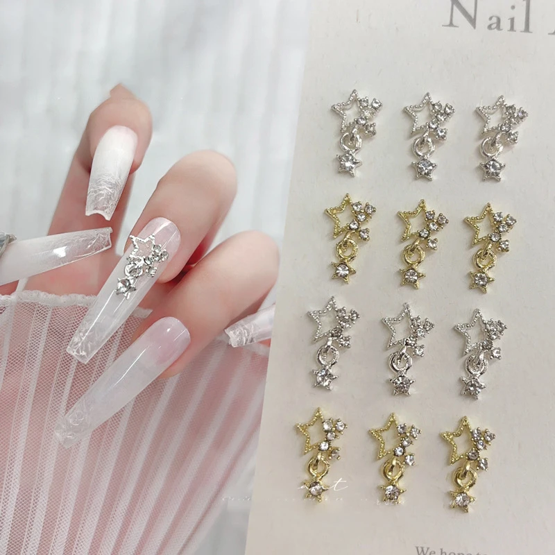 5 pezzi scava fuori ciondolo pentagramma decorazione per unghie stella in lega oro/argento indossabile accessorio per trapano per unghie materiale per gioielli per nail art