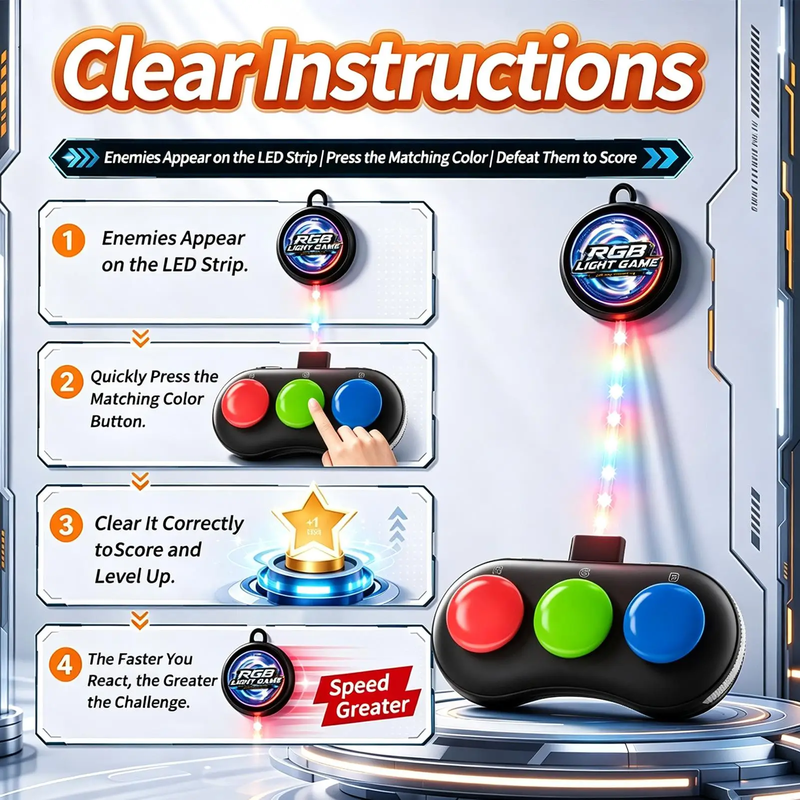 Fast Press Push Game Reaction Challenge Game Toy Rhythm Game RGB Light Fast Push Rhythm Challenge Toys For Boys Girls