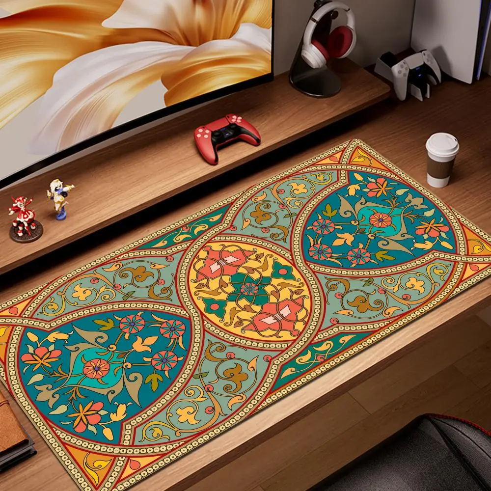 PC Gamer Mousepad Persian Carpet Style Rubber Gaming Mouse Pads Computer Tablet Mat Weave Flower Large Mouse Mat Non-Slip Carpet