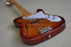 4 Strings Bass Semi Hollow Guitar Sunburst Cherry Bass ASH Wood Body Fixed Bridge Chrome Tuners White Pearl Pickguard