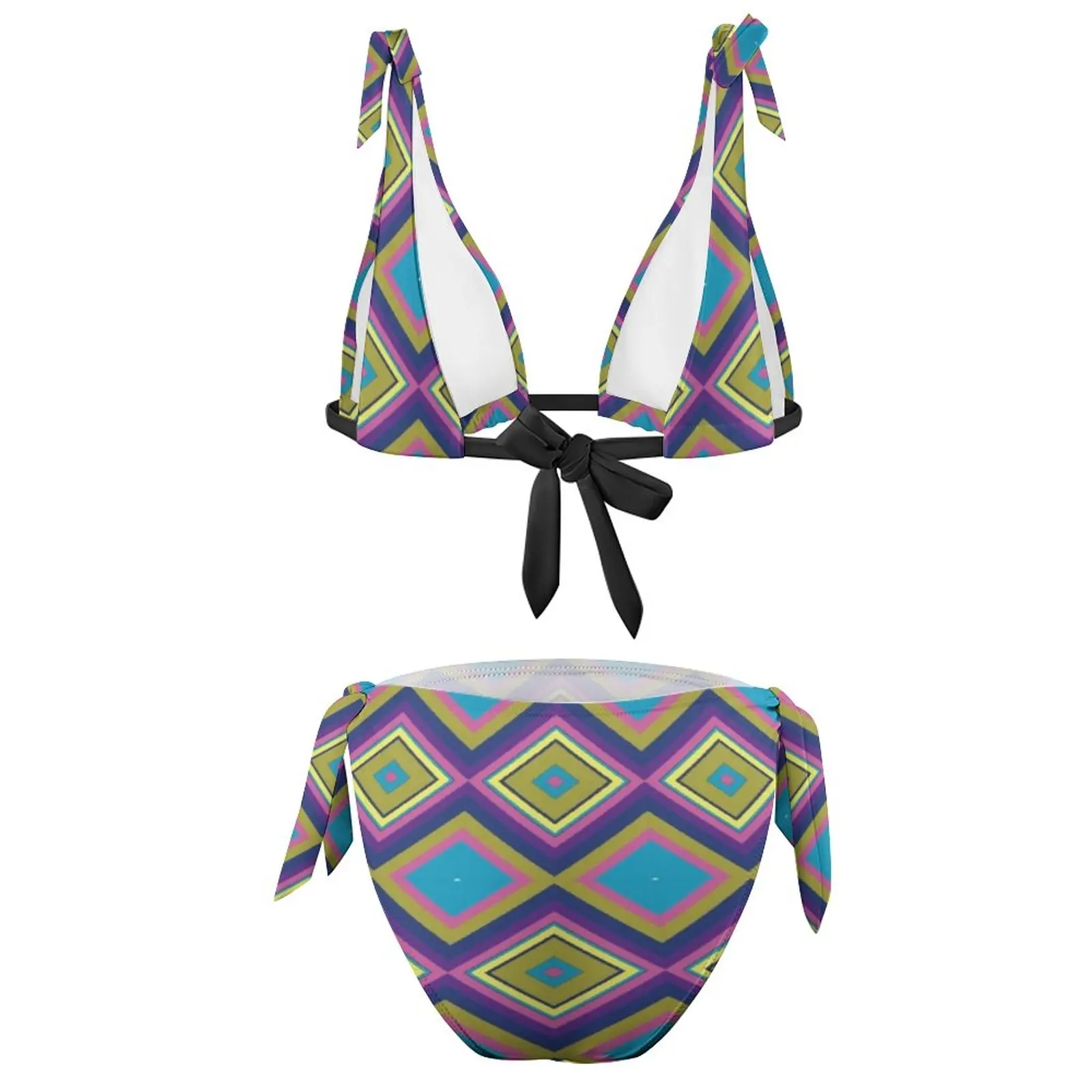 Baju Renang Bikini Motif Berlian Bohemian Pakaian Renang Geometris Warna-warni Seksi Set Bikini Elegan Baju Renang Pakaian Pantai Dapat Disesuaikan