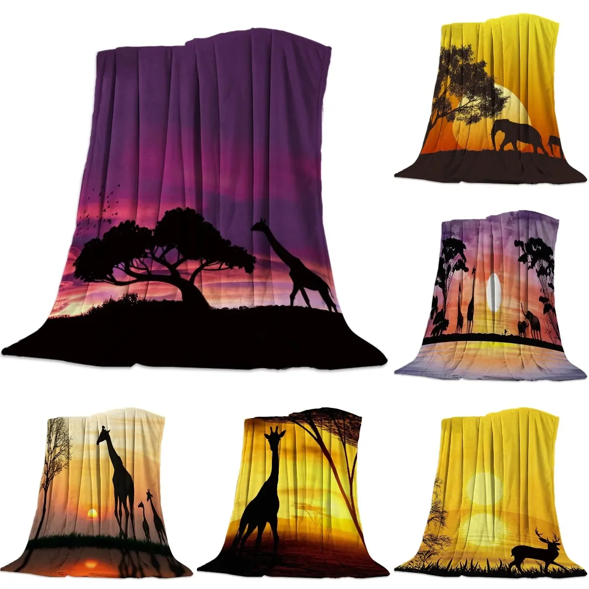 

Sunset Africa Animal Flannel Fleece Bed Blanket Bedspread Coverlet Bed Cover Super Soft Lightweight Warm Cozy Blankets King Size