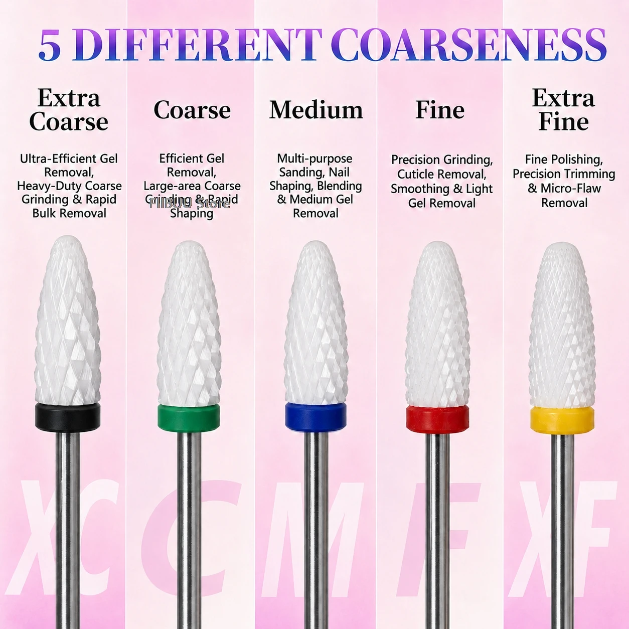 Ceramic Nail Drill Bit 5 Grit Options 2.35mm Universal Shank Nail Burr Set For Gel Removal Cuticle Manicure Salon Home Use