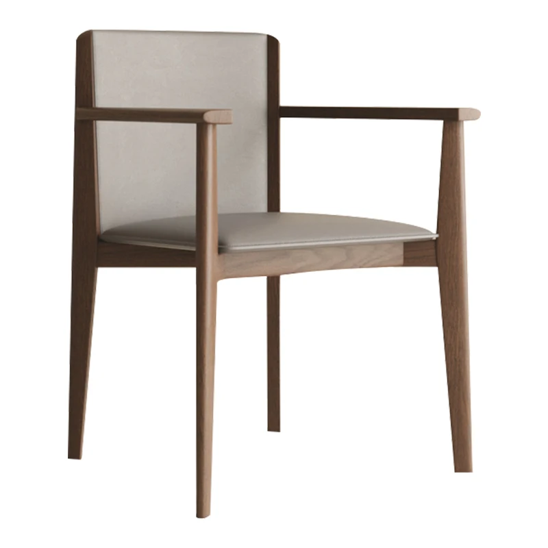 

Nordic ash wood walnut dining chair home backrest retro chair saddle leather designer solid wood armchair