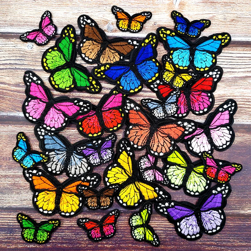 Color Butterfly Purple Pink Yellow DIY Patches Embroidery For T-Shirt Iron On Appliques Clothes Jeans Stickers Badges Parche