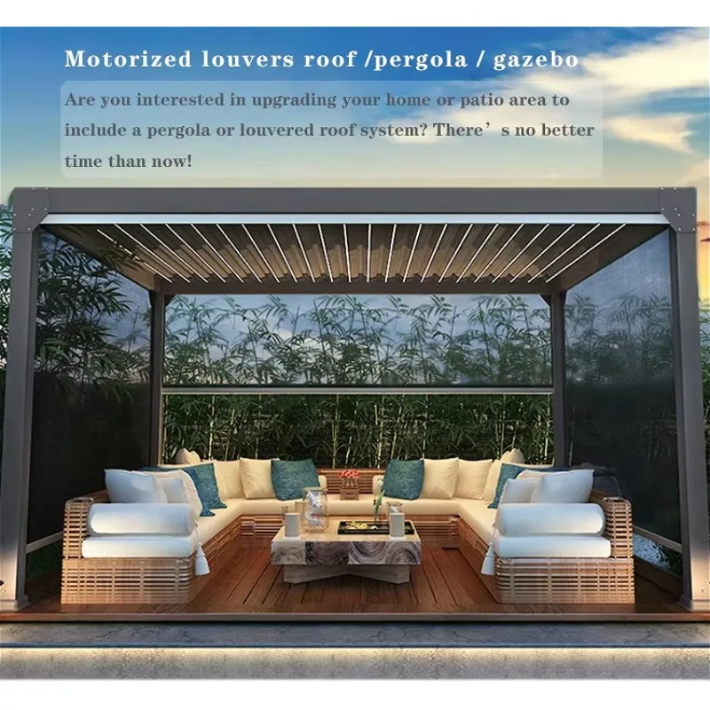 Luxury Aluminum Alloy Electric Retractable Pergola 3*3/4m Courtyard Villa Pavilion Roller Blind Waterproof Sunshade Louver Roof