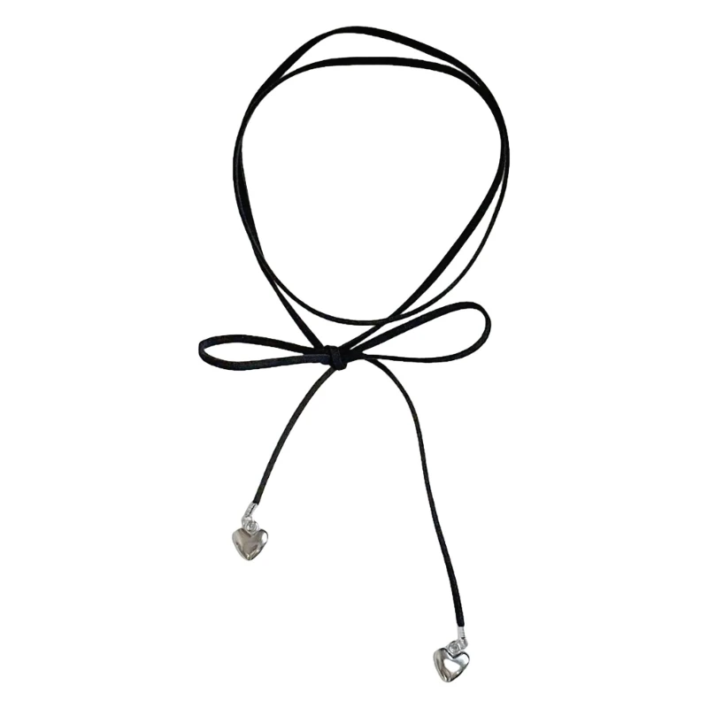 

S1Y1 Comfortable Soft Leather Rope Necklace Elegant Bowtie Pendant Neckchain Bowknot Charm Clavicle Chain Women Jewelry