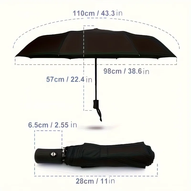 8-Rib Automatic High Quality Umbrella - One-Touch Open/Close, Compact Foldable Design for Men & Women, Navy & Black, Business &