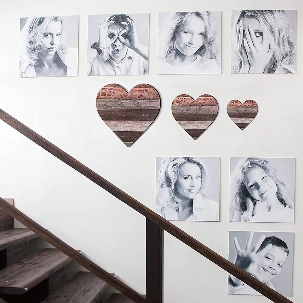 3Pcs Heart Shaped Wooden Wall Decor Romantic Love Sign for Bedroom Living Room Office Home Decoration Rustic Farmhouse Simple