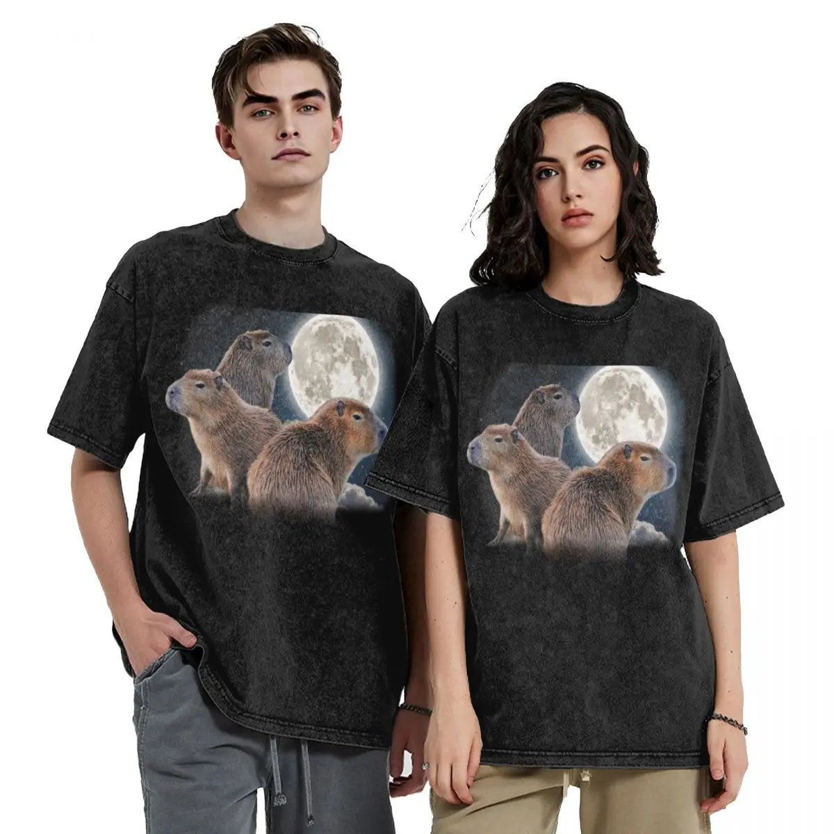 

Футболка Three Capybaras and Moon Funny Capybara Humor Parody, забавная рубашка, хлопковая футболка в стиле аниме, синяя арховая футболка большого размера для мужчин