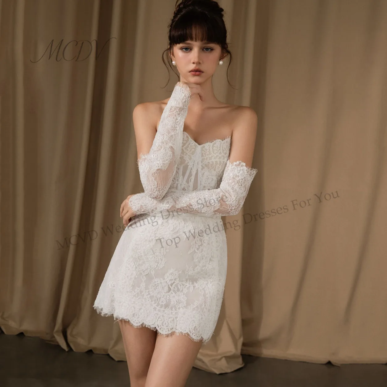 Short Wedding Dress 2026 Removable Long Sleeve Applique Bridal Gown Elegant Mini Reception Dress Vestidos De Novia Customized