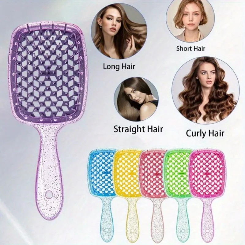 New translucent glitter color hollow comb fluffy styling comb mesh hair comb