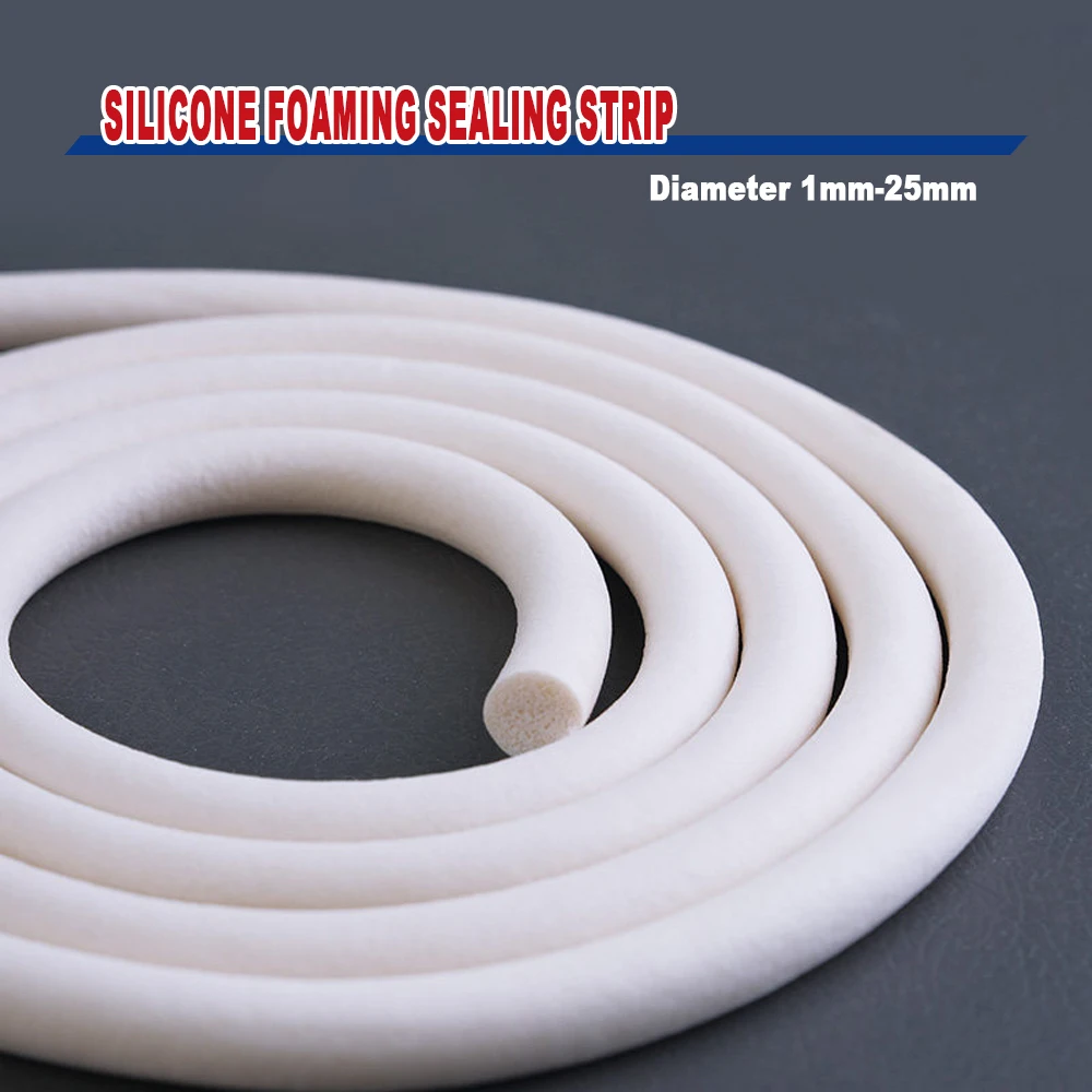1/10M Silicone Rubber Sponge Strip White Silicone Foamed Seal Strip Round Foaming Cord Dia1/1.1/1.2/1.3/1.4/1.5/1.6/1.7/1.8-25mm